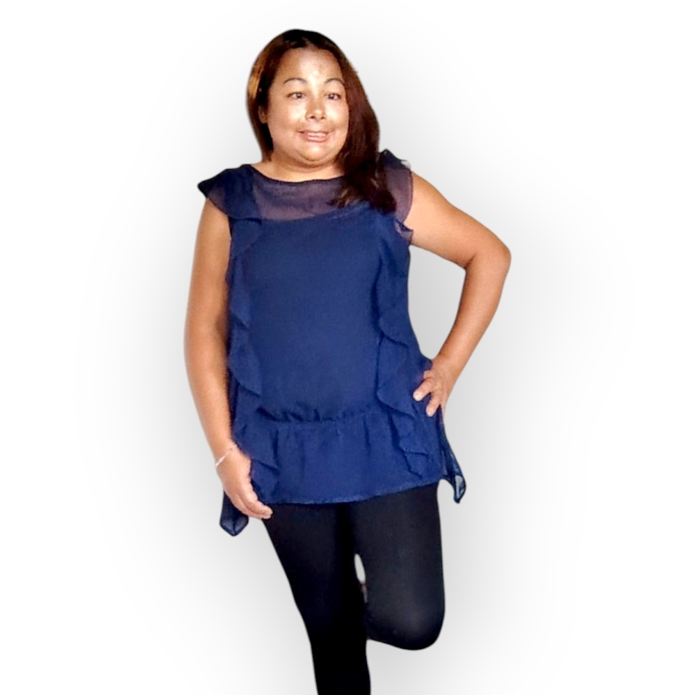 Jonathan Martin Navy Ruffle Blouse - Picture 10 of 16